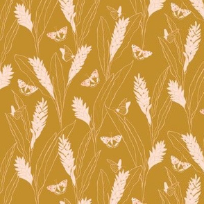 small - ginger flowers and butterflies - mustard and peach