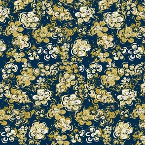 Block Print Spring Mid Century Vintage Textured Floral  On Navy - The Cozy Cabin Collection 2021