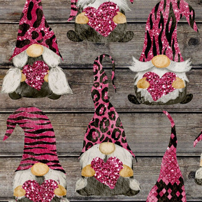 Glitter Valentine Gnomes on Barnwood - large scale