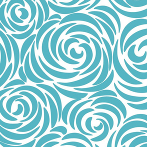 Modern Rose Blooms Pastel Blue White