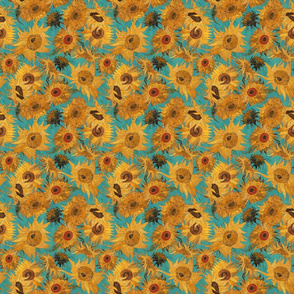 SMALL Van Gogh Sunflowers teal orange 