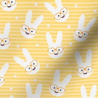 Marshmallow Bunnies Heads with Glasses on Orange Stripes with Confetti