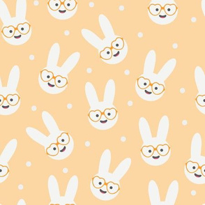 Marshmallow Bunnies Heads with Glasses on Orange with Confetti