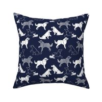 Small scale // Origami Golden Retriever and Labrador friends // oxford navy blue background white paper dogs