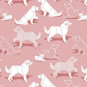 Small scale // Origami Golden Retriever and Labrador friends // blush pink background white paper dogs