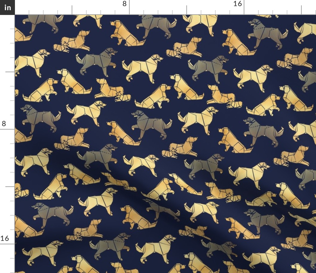 Small scale // Origami metallic Golden Retriever and Labrador friends // oxford navy blue metal golden paper dog breeds