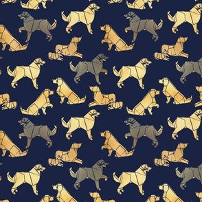 Tiny scale // Origami metallic Golden Retriever and Labrador friends // oxford navy blue metal golden paper dog breeds