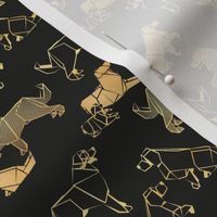 Tiny scale // Origami metallic Golden Retriever and Labrador friends // black background metal golden lined paper dog breeds