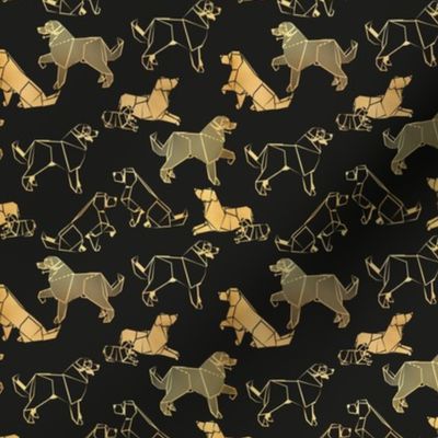 Tiny scale // Origami metallic Golden Retriever and Labrador friends // black background metal golden lined paper dog breeds