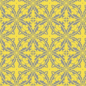 Floral Concentric Circles in  Gray and Yellow