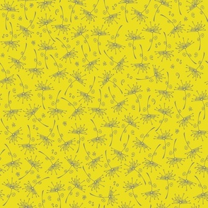 small scale dandelions - gray hand-drawn dandelions on yellow - floral fabric and wallpaper