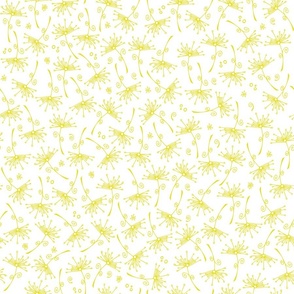 small scale dandelions - yellow hand-drawn dandelions on white - floral fabric and wallpaper