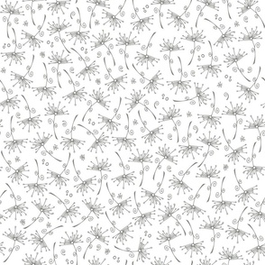 small scale dandelions - gray hand-drawn dandelions on white - floral fabric and wallpaper