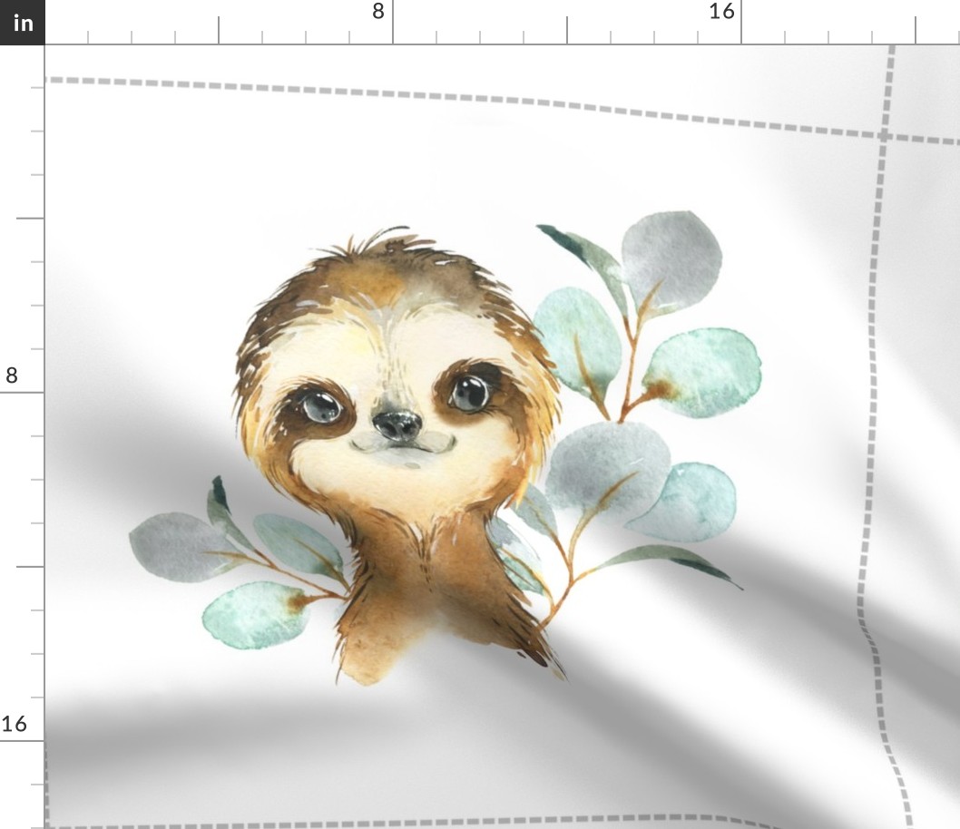 18” Sloth Pillow Front with dotted cutting lines