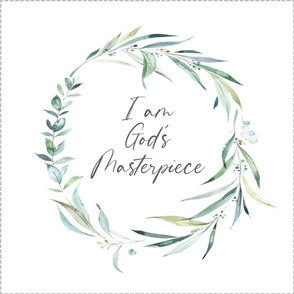 18” I am God's Masterpiece Pillow Front with dotted cutting lines