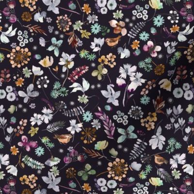 Wild flowers and birds navy Small