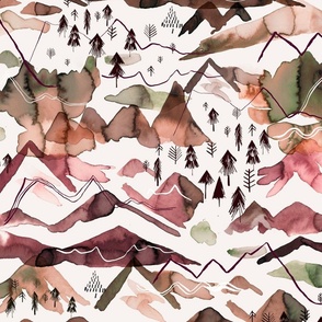 Mountain landscape watercolor Copper Brown 