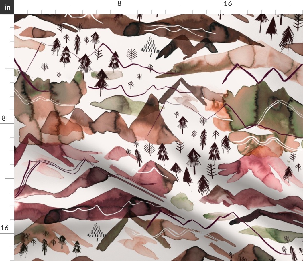 Mountain landscape watercolor Copper Brown 