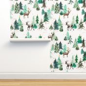 Reindeers and christmas trees watercolor Micro
