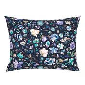 Flower buds Elegant floral watercolor Blue navy Medium