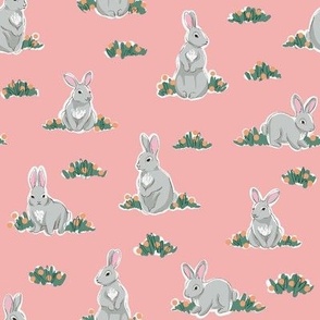 Spring rabbits on pink