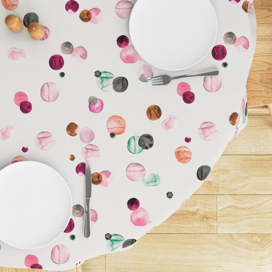 Polka dots watercolor Pink Round Tablecloth | Spoonflower