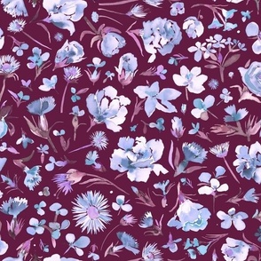 Flower buds Spring floral fabric Lavender Plum