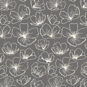 Minimalist botanical non directional line art | Micro - Warm grey, pure white