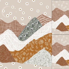 1 blanket + 2 loveys: 6 loveys: layered mountain // 23-1 daisies, spice no. 2, laurel whitnie floral, sugar sand, otter lace, tess rust