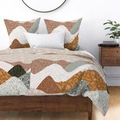 36x54 blanket: layered mountains // green olive no. 2, 23-1 daisies, spice no. 2, laurel whitnie floral, sugar sand, otter lace, tess rust