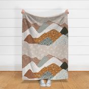 36x54 blanket: layered mountains // green olive no. 2, 23-1 daisies, spice no. 2, laurel whitnie floral, sugar sand, otter lace, tess rust