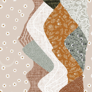rotated 36x54 blanket: layered mountains // green olive no. 2, 23-1 daisies, spice no. 2, laurel whitnie floral, sugar sand, otter lace, tess rust