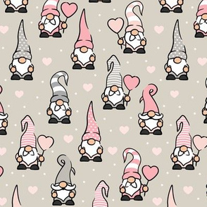 Valentine Gnomes - pastels - cute gnomes (taupe) - LAD20