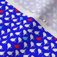 Micro Birds - high densitiy - white, red and light blue on royal blue background