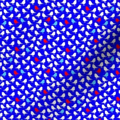 Micro Birds - high densitiy - white, red and light blue on royal blue background