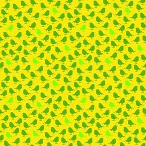 Micro Birds - high densitiy - green and neon green birds on yellow background