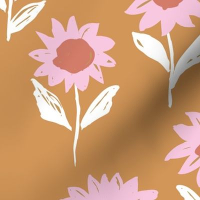 Messy sunflower garden daisy blossom and flower leaves boho nursery Scandinavian style pink yellow peach girls JUMBO