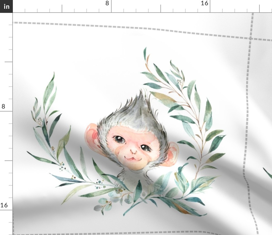 18” Monkey Pillow Front with dotted cutting lines
