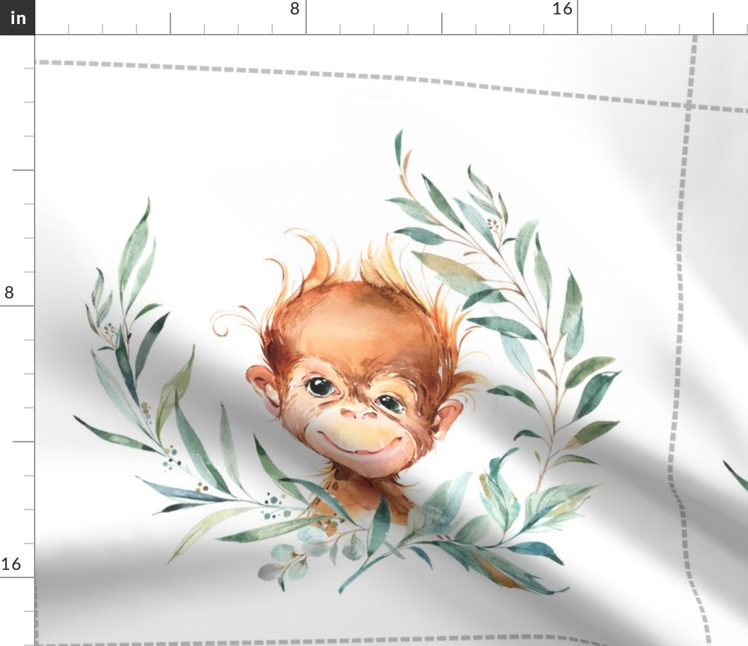 18” Orangutan Pillow Front with dotted cutting lines