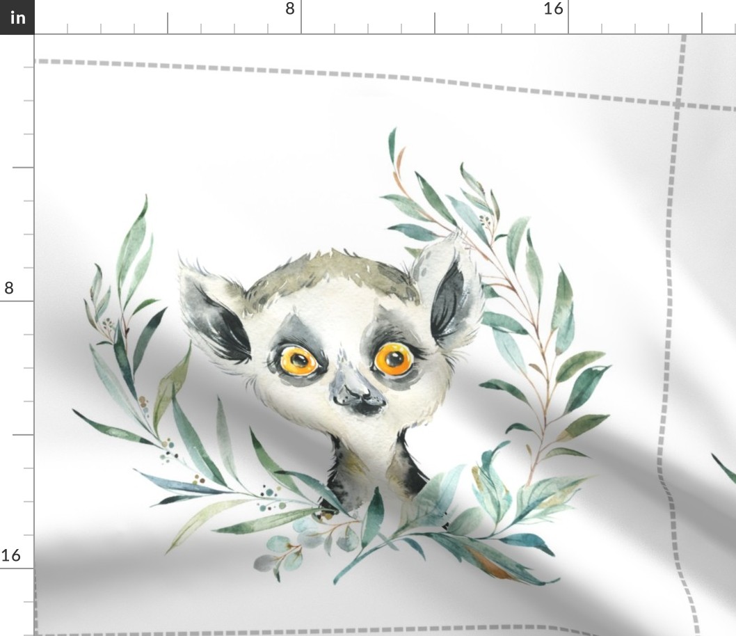 18” Lemur Pillow Front with dotted cutting lines