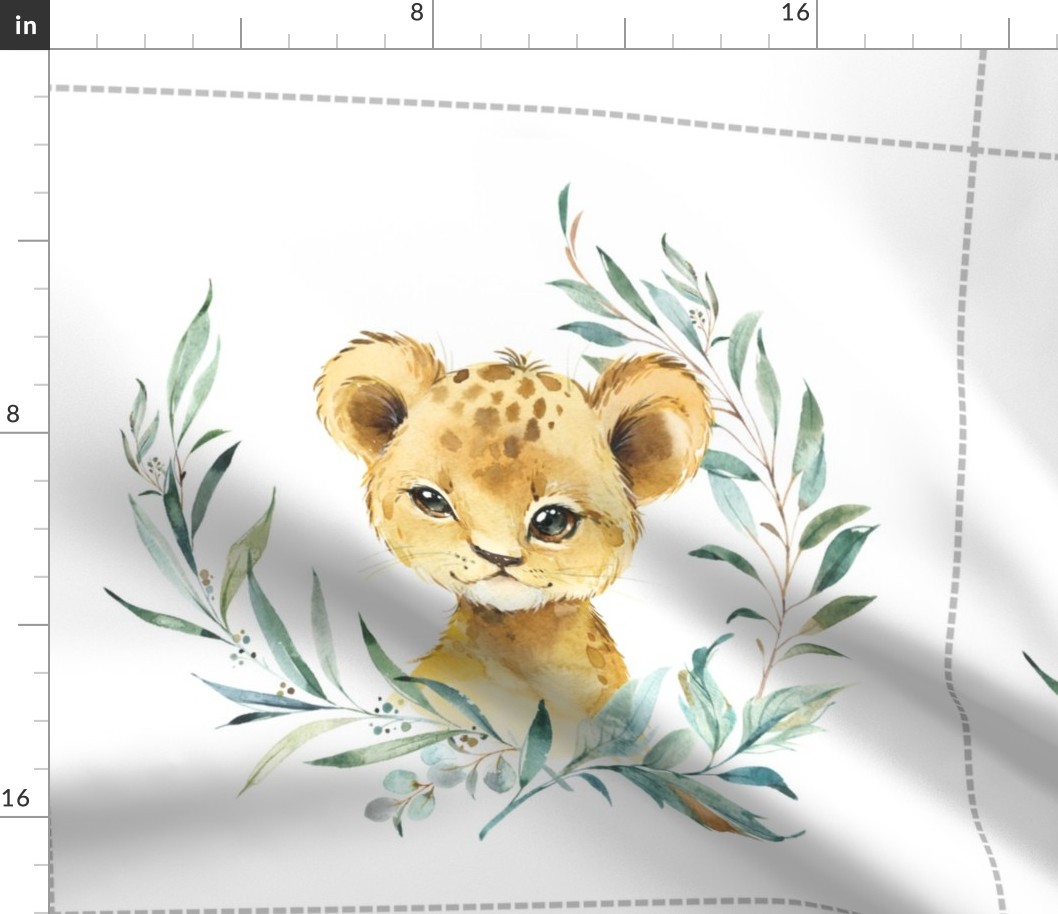 18” Lion Cub Pillow Front with dotted cutting lines