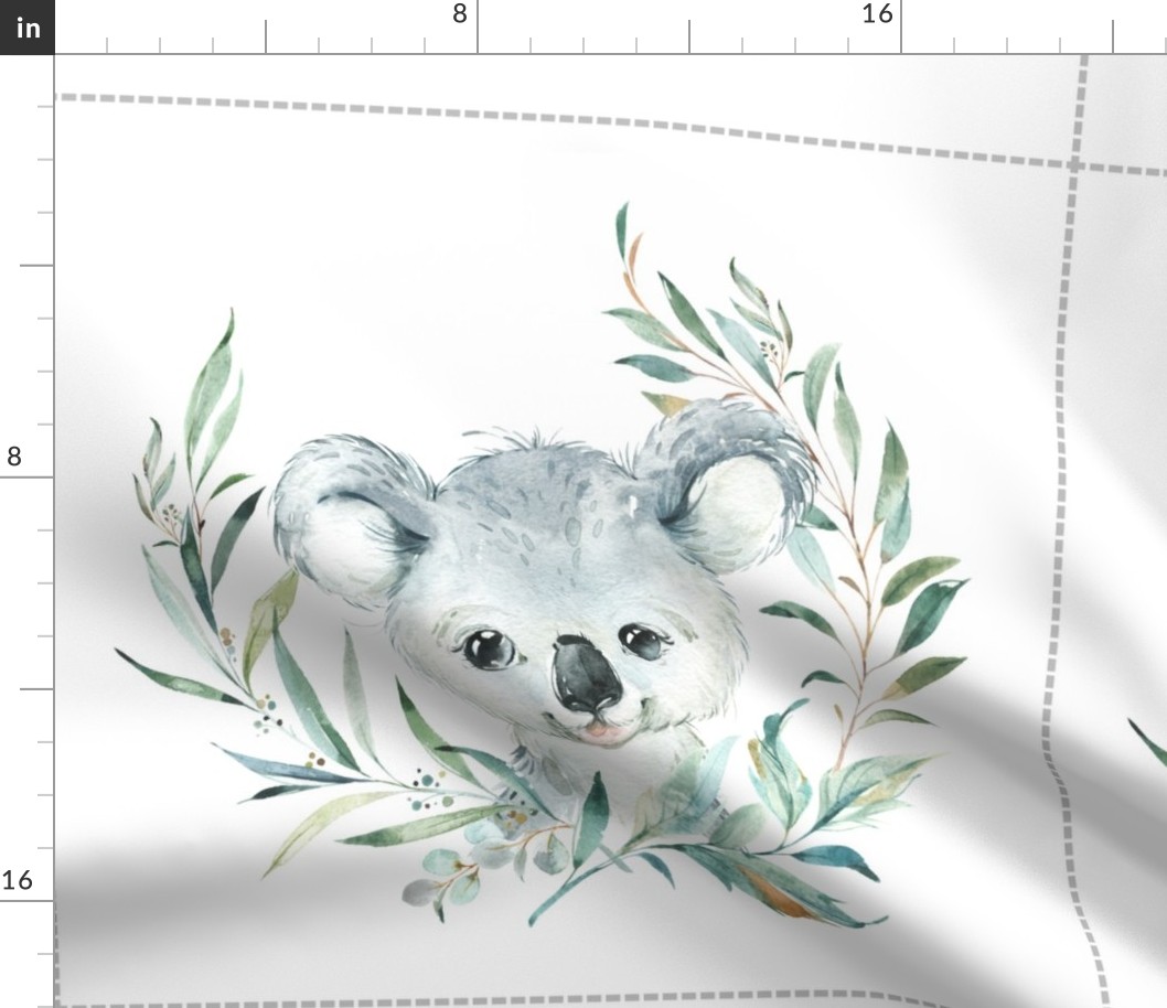 18” Koala Pillow Front with dotted cutting lines