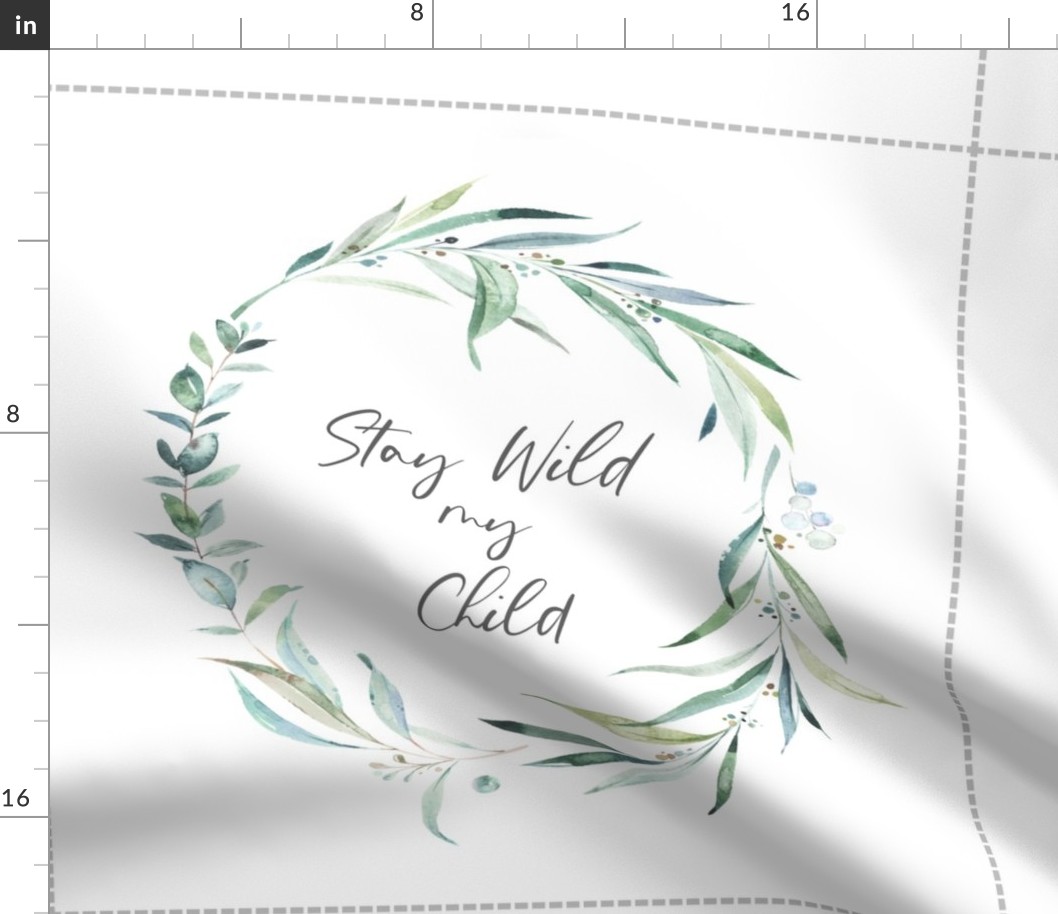 18” Stay Wild my Child Wreath Pillow Front with dotted cutting lines