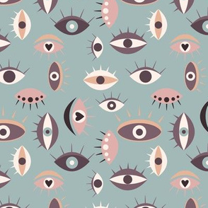 Boho seamless pattern with different eyes 