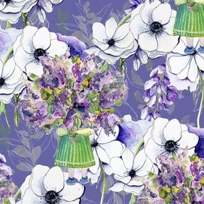 LILAC GIRL AND FLOWERS SPRING SUMMER PERIWINKLE BLUE FLWRHT