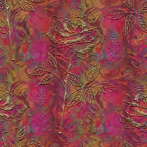 GOLD ROSES batik marble ORANGE PINK CITRUS SUMMER FLWRHT