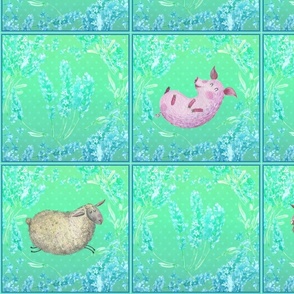 8" large CUTE FARM ANIMALS CHECKERBOARD FLWRHT