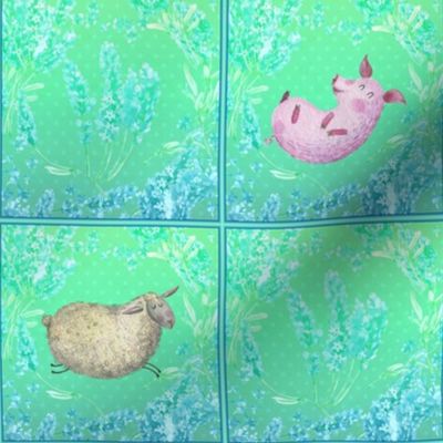 4" small CUTE FARM ANIMALS CHECKERBOARD FLWRHT