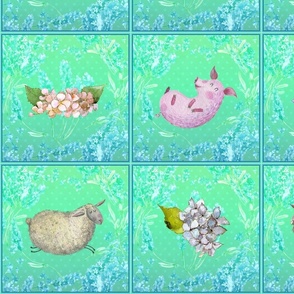 8" CUTE FARM ANIMALS AND FLOWERS CHECKERBOARD