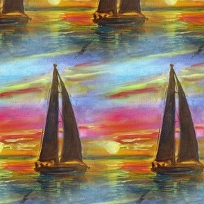 sailboat multicolor bright sunset sunrise flwrht